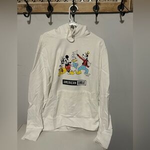 Disney X AE American Eagle Hoodie Sweater Large White Mickey Donald Goofy Pluto